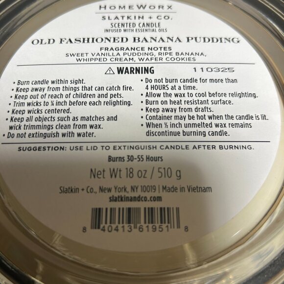 HomeWorx by Slatkin Old Fashioned Banana Pudding 4-Wick 18oz Candle NEW - Picture 3 of 3